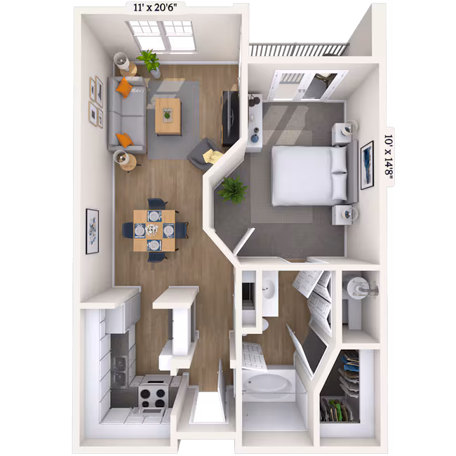 Traditional 1x1 646-653 SF 277 floor plan